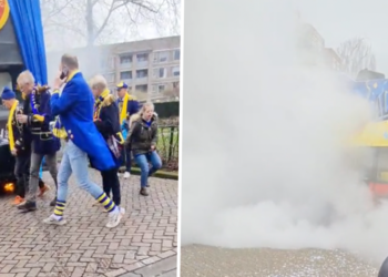 VIDEO: Carnavalswagen in Oss moet geëvacueerd worden na brand in onderstel