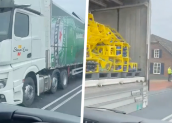 VIDEO: Vrachtwagen verliest mega lading drank in Brabant