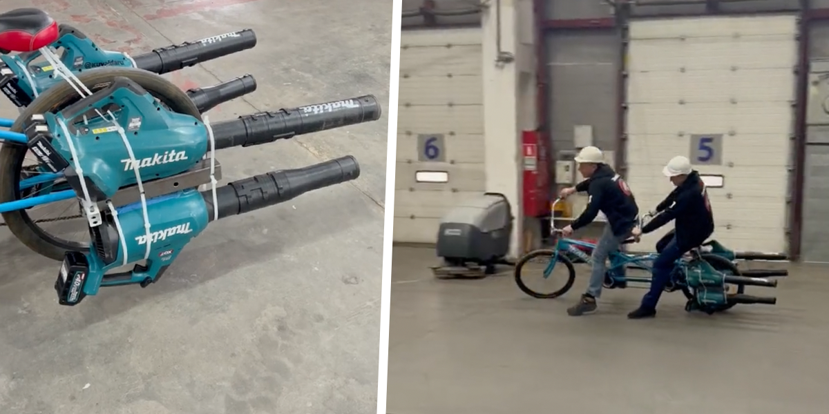 tand Vruchtbaar vraag naar VIDEO: Mannen bouwen 'elektrische' fiets van Makita bladblazers