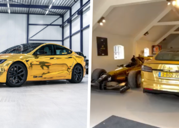 VIDEO: Exclusieve beelden van de nieuwe gouden Tesla Model S Plaid van Joel beukers