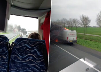 VIDEO: Schoolreisje geslaagd: kinderen uit groep 8 gaan los door brandend busje op N11