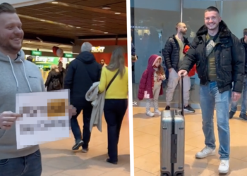 VIDEO: Man haalt zijn vriend op van het vliegveld met een zeer opvallend ophaalbord