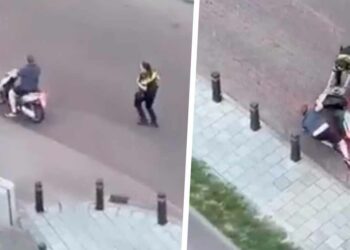 BEELDEN: Politieagente faalt spectaculair bij aanhoudingspoging man op scooter