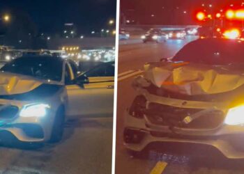 VIDEO: Voel de pijn: man staat te huilen op de snelweg na crash Mercedes-AMG E63 S