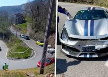 VIDEO: Ferrari van 355.038 euro crasht na fout van Mercedes-bestuurder