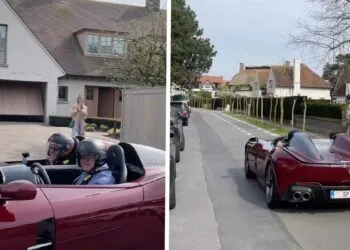 VIDEO: Belgische mannen nemen zekere voor het onzekere en dragen helm in de exclusieve Ferrari Monza SP2