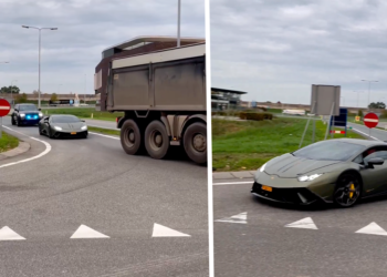 VIDEO: Jeep Grand Cherokee Trackhawk met zwaailichten jaagt op een Lamborghini Hurucan Performante