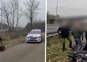 HEFTIGE BEELDEN:  Scooter-stumpertjes vallen politieagent aan tijdens aanhouding van roekeloze ‘vriend’
