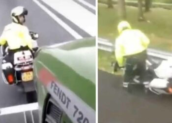 VIDEO: Oom agent eindigt in de berm nadat hij een trekker wil stoppen op de snelweg