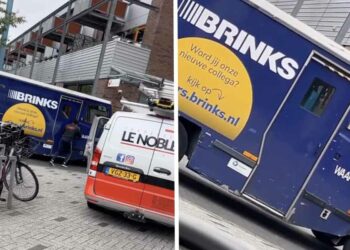 VIDEO: Man probeert Brinks waardetransport busje te openen terwijl personeel vastzit