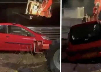 VIDEO: Werknemers slopen auto van brandstofdieven in Ede