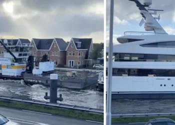 VIDEO: Waddinxveen opgeschrikt door bizar grote jacht en buurtbewoner legt het vast