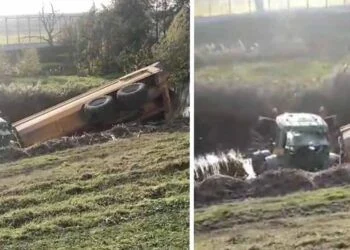 VIDEO: Jongeman op de fiets legt bizar ongeluk met trekker vast