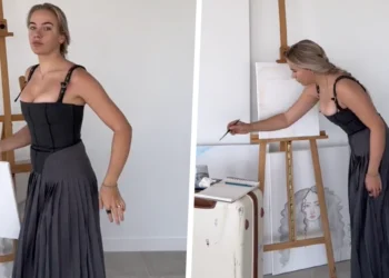 VIDEO: Juultje Tieleman kan prachtig schilderen in een iets te kleine jurk