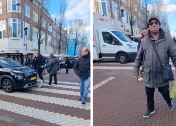 VIDEO: Flinke ruzie na bijna aanrijding op zebrapad in Amsterdam