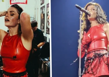 VIDEO: Filmert laat camera aan terwijl Davina Michelle in mini leren pakje over het podium danst