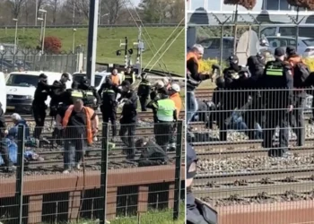 VIDEO: Politie heeft weinig geduld en trekt demonstranten van het spoor – hup de busjes in