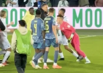 VIDEO: Etienne Vaessen gaat los op assistent-trainer van Ajax (die al op het veld zit)